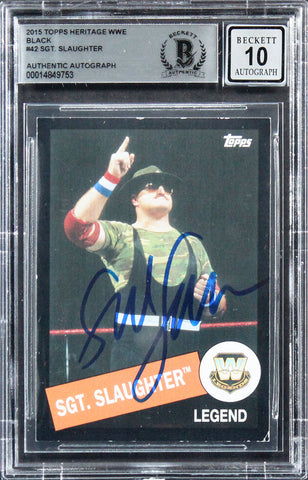 Sgt. Slaughter Signed 2015 Topps Heritage WWE Black #42 Card Auto 10 BAS Slabbed