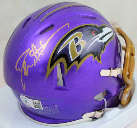 Deion Sanders Autographed Ravens Flash Mini Helmet-Beckett W Hologram *Gold
