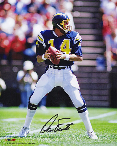 Dan Fouts Signed Chargers Navy Jersey Drop Back Action 8x10 Photo (SCHWARTZ COA)