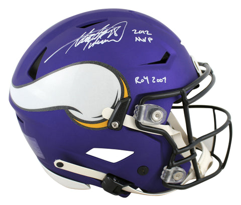 Vikings Adrian Peterson "2x Insc" Signed Speed Flex Full Size Helmet BAS Witness