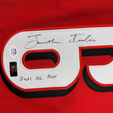 Framed Autographed/Signed Jonathan India 33x42 2021 NL ROY Red Jersey JSA COA