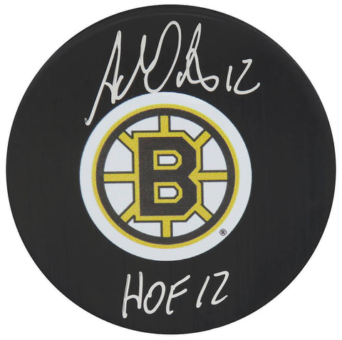 Adam Oates Signed Bruins Logo Hockey Puck w/HOF'12 - (SCHWARTZ COA)