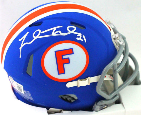 Fred Taylor Autographed Florida Gators Blue Speed Mini Helmet- Beckett W *Silver