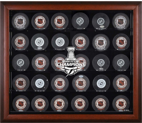 TB Lightning 2021 Stanley Cup Champs Mahogany FRMD 30-Puck Logo Display Case
