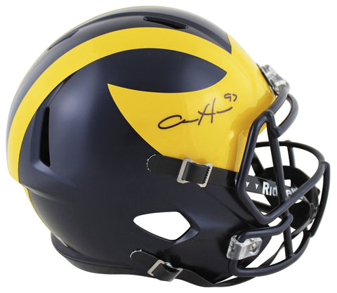 Michigan Aidan Hutchinson Signed Full Size Speed Rep Helmet w/ Black Sig BAS Wit