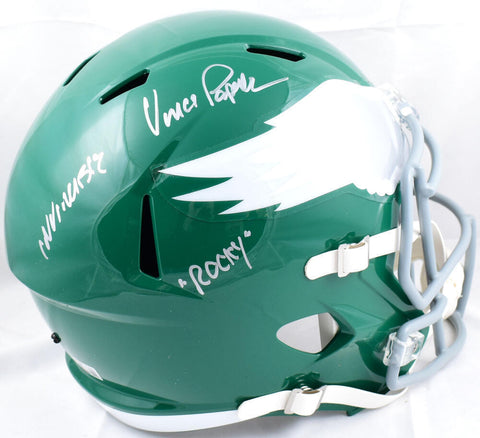 Vince Papale Signed F/S Eagles 74-95 Speed Helmet w/Rocky, Invincible-Beckett W