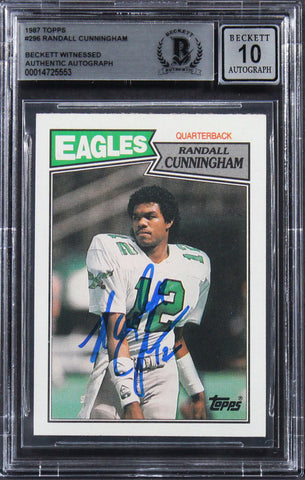 Eagles Randall Cunningham Signed 1987 Topps #296 Rookie Card Auto 10 BAS Slabbed
