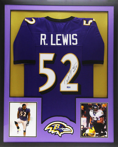 Ray Lewis Signed Baltimore Large Framed Custom Purple Jersey - HOF 18