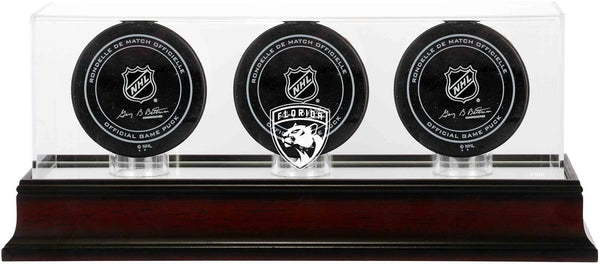 Florida Panthers Mahogany Three Hockey Puck Logo Display Case