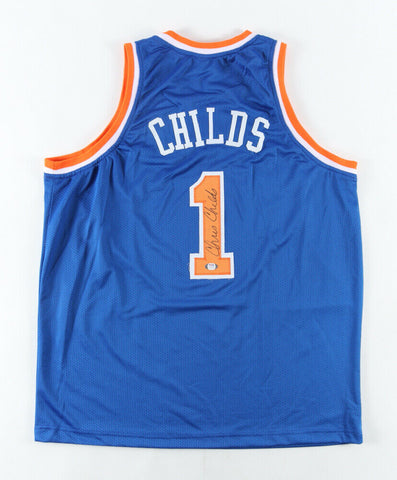 Chris Childs Signed Knicks Blue Jersey (PSA COA) New York Guard 1994-2001