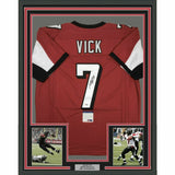 FRAMED Autographed/Signed MICHAEL MIKE VICK 33x42 Atlanta Red Jersey PSA/DNA COA