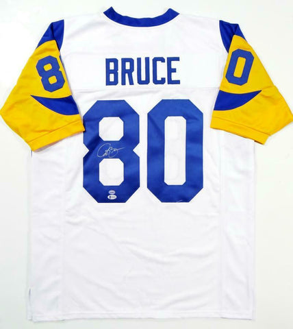 Isaac Bruce Autographed White Pro Style Jersey- Beckett Authenticated *8
