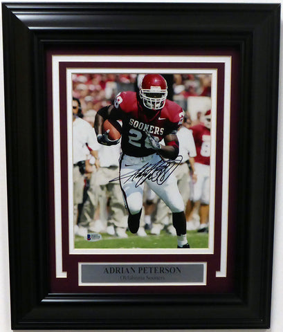 Adrian Peterson Autographed Signed Framed 8x10 Photo Oklahoma Beckett E99324