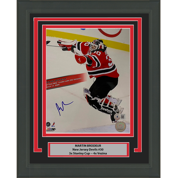 Framed Autographed/Signed Martin Brodeur New Jersey Devils 8x10 Photo BAS COA #2