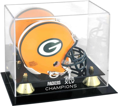 Green Bay Packers Super Bowl XLV Champs Golden Classic Mini Helmet Display Case