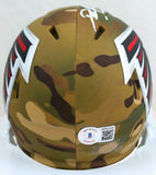 Deion Sanders Autographed Atlanta Falcons Camo Speed Mini Helmet- Beckett W Holo
