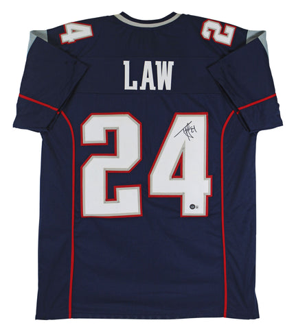 Ty Law Authentic Signed Navy Blue Pro Style Jersey Autographed BAS Witnessed