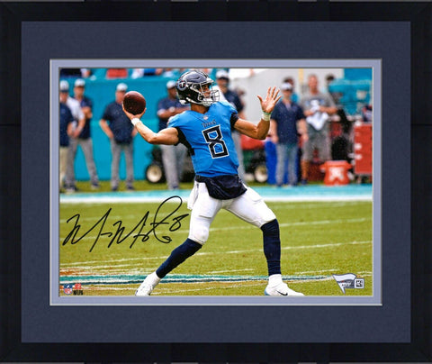 Frmd Marcus Mariota Tennessee Titans Signed 8" x 10" Blue Jersey Throwing Photo