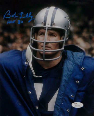 Bob Lilly Signed Dallas Cowboys 8x10 Wearing Jacket Photo With HOF- JSA W Auth