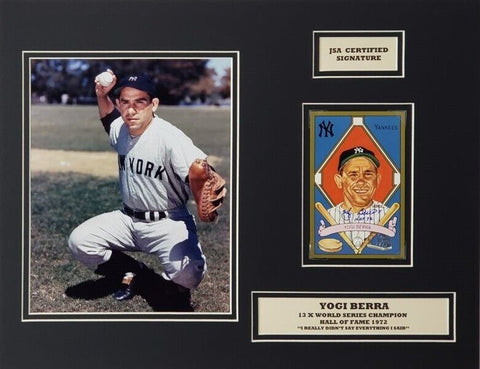 Yogi Berra Signed Yankees 14x18 Custom Matted 8x10 Photo & Signed Card (JSA COA)