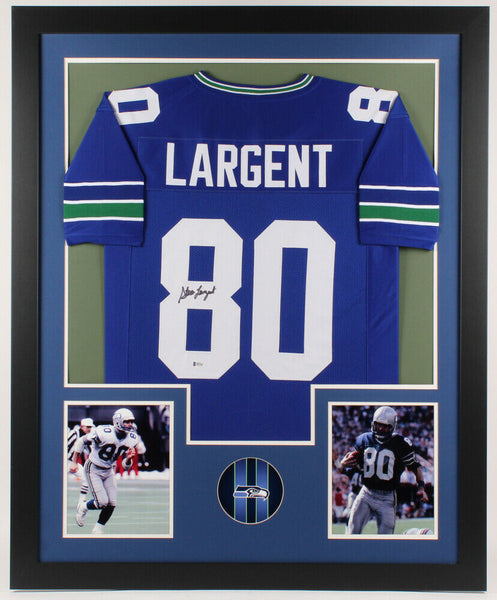 Steve Largent Signed Seattle Seahawks 35x43 Framed Jersey (Beckett COA) HOF W.R.