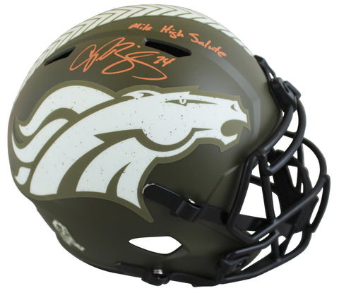 Broncos Champ Bailey "MHS" Signed Salute To Service F/S Speed Rep Helmet BAS Wit