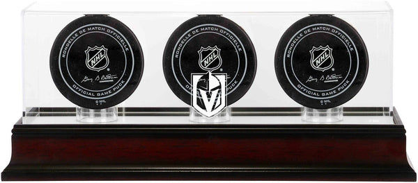 Vegas Golden Knights Mahogany Three Hockey Puck Logo Display Case