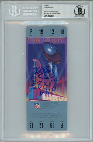 John Riggins Autographed Super Bowl XVII Ticket Stub MVP Beckett Slab 35003