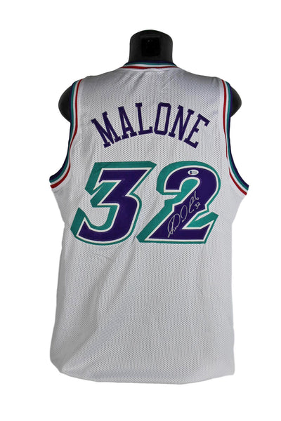 Karl Malone Authentic Signed Utah Jazz White Jersey BAS Witnessed