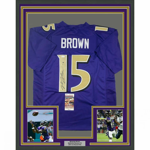 FRAMED Autographed/Signed MARQUISE BROWN 33x42 Baltimore CR Jersey JSA COA Auto