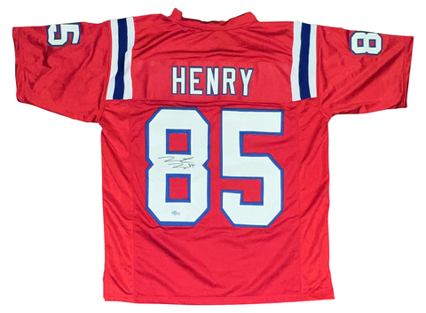 HUNTER HENRY SIGNED AUTOGRAPHED NEW ENGLAND PATRIOTS #85 RED JERSEY BECKETT