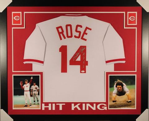 PETE ROSE AUTOGRAPHED FRAMED AND MATTED REDS JERSEY MLB's ALL TIME HIT KING