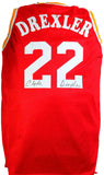 Clyde Drexler Autographed Red TB Pro Style Jersey- JSA W