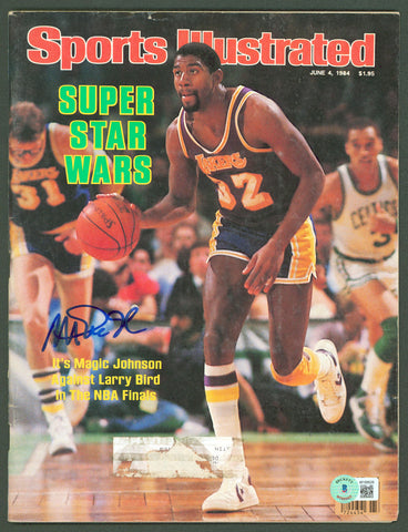 Lakers Magic Johnson Signed June 1984 Sports Illustrated Magazine BAS Witnessed