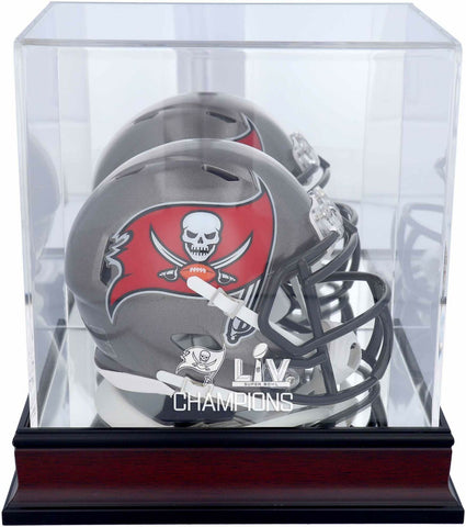 Tampa Bay Buccaneers Super Bowl LV Champs Mahogany Mini Helmet Logo Display Case