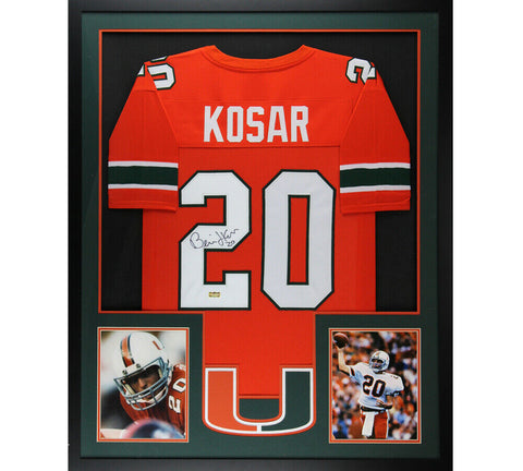 Bernie Kosar Signed Miami Large Framed Custom Orange Jersey