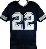 Emmitt Smith Autographed Blue White# Pro Style STAT Jersey- Beckett W Hologram