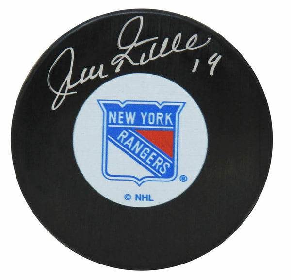 Jean Ratelle Signed New York Rangers Logo Hockey Puck- SCHWARTZ COA