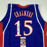 Autographed/Signed MARIO CHALMERS Kansas Blue College Basketball Jersey JSA COA