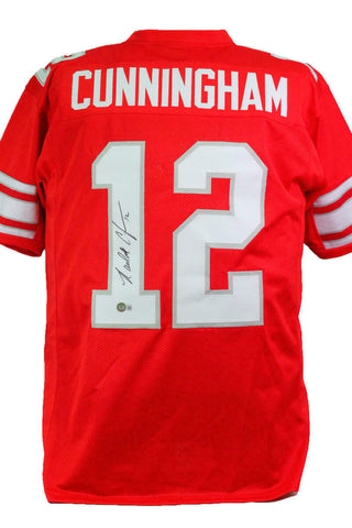 Randall Cunningham Autographed Red College Style Jersey- Beckett W *Black