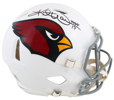 Cardinals Kurt Warner "HOF 17" Signed Full Size Speed Proline Helmet BAS Witness