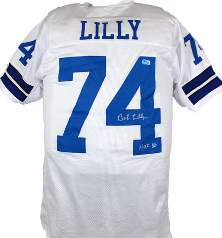 Bob Lilly Autographed White Pro Style Jersey w/HOF-Beckett W Hologram *Silver