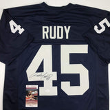 Autographed/Signed Rudy Ruettiger Notre Dame Blue Rudy College Jersey JSA COA