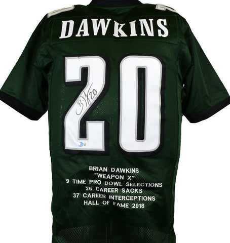 Brian Dawkins Autographed Green Pro Style STAT Jersey - Beckett W Hologram