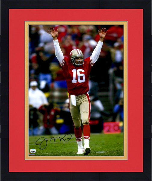 Framed Joe Montana San Francisco 49ers Signed 16'' x 20'' Hands Up Photograph