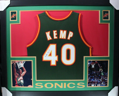 SHAWN KEMP (Sonics green SKYLINE) Signed Autographed Framed Jersey JSA