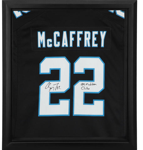 Christian McCaffrey Panthers FRMD Signed Game JerseyShadowbox w/Madden Club Insc