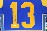 KURT WARNER (Rams throwback SKYLINE) Signed Autographed Framed Jersey JSA