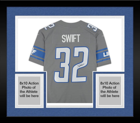 Framed D'Andre Swift Detroit Lions Autographed Steel Grey Nike Limited Jersey