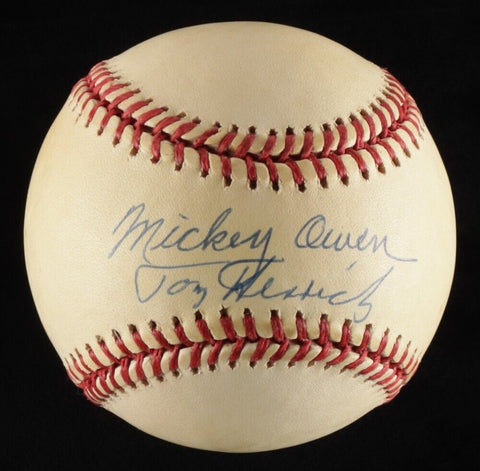 Tommy Henrich & Mickey Owen Signed ONL Baseball (Beckett) The Dropped 3rd Strike
